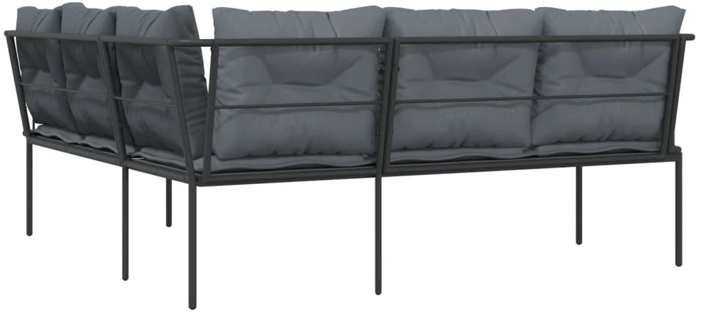 Sodo sofa su pagalvėlėmis, juoda, plienas/tekstilenas
