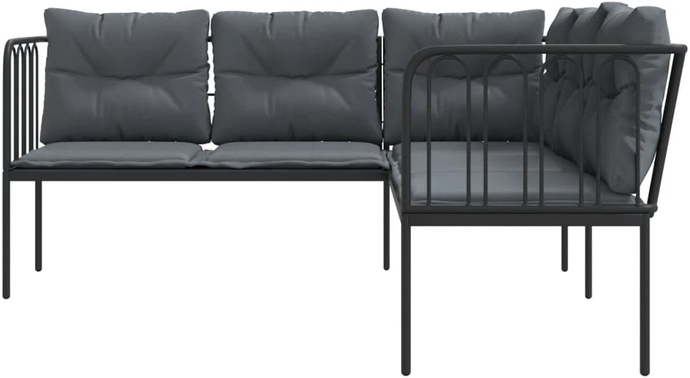 Sodo sofa su pagalvėlėmis, juoda, plienas/tekstilenas