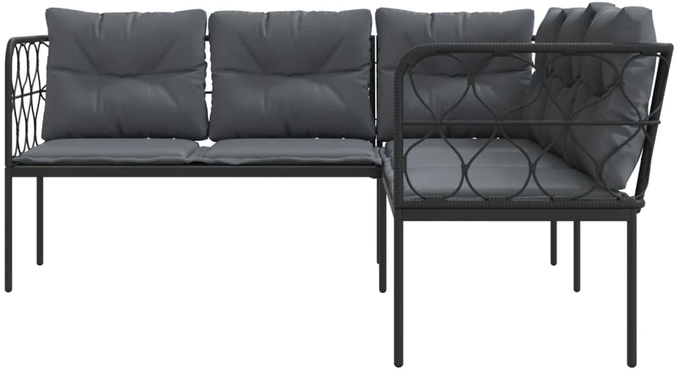 Sodo sofa su pagalvėlėmis, juoda, plienas/tekstilenas