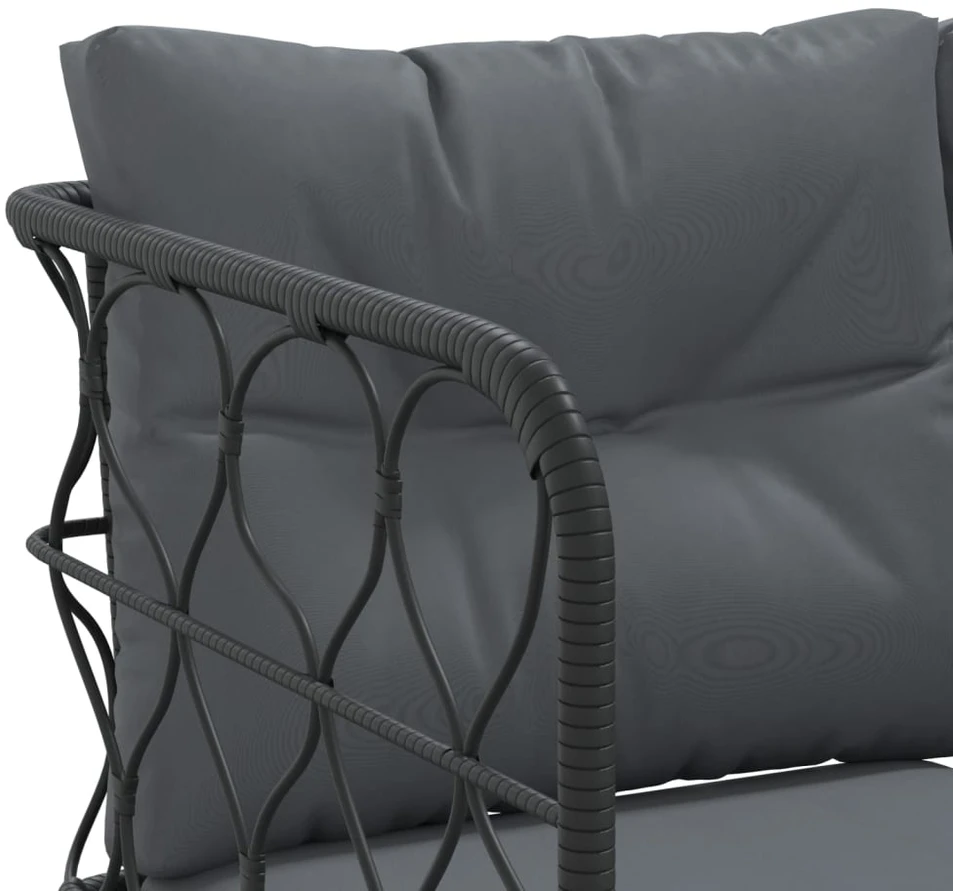 Sodo sofa su pagalvėlėmis, juoda, plienas/tekstilenas