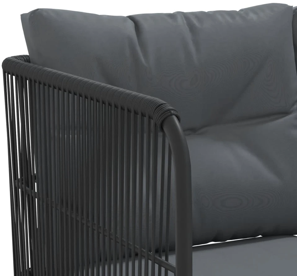 Sodo sofa su pagalvėlėmis, juoda, plienas/tekstilenas
