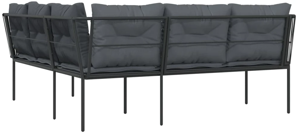 Sodo sofa su pagalvėlėmis, juoda, plienas/tekstilenas