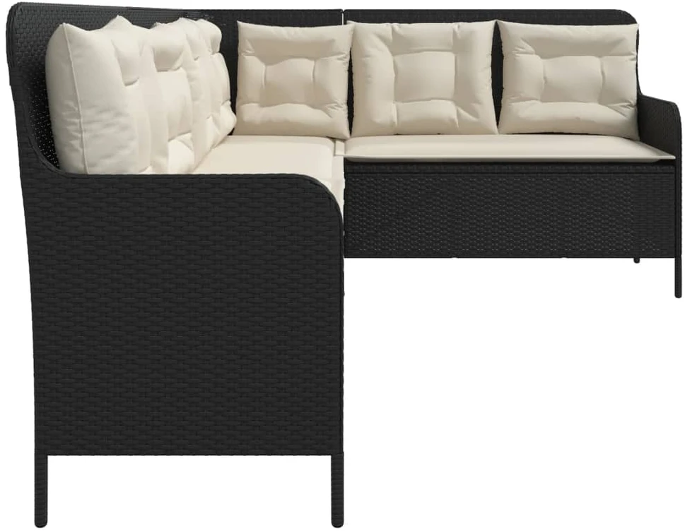 Sodo sofa su pagalvėlėmis, juoda, poliratanas, L formos