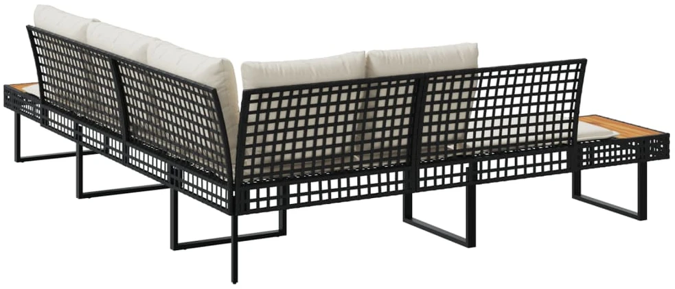 Sodo sofa su pagalvėlėmis, juoda, poliratanas/akacija, L formos