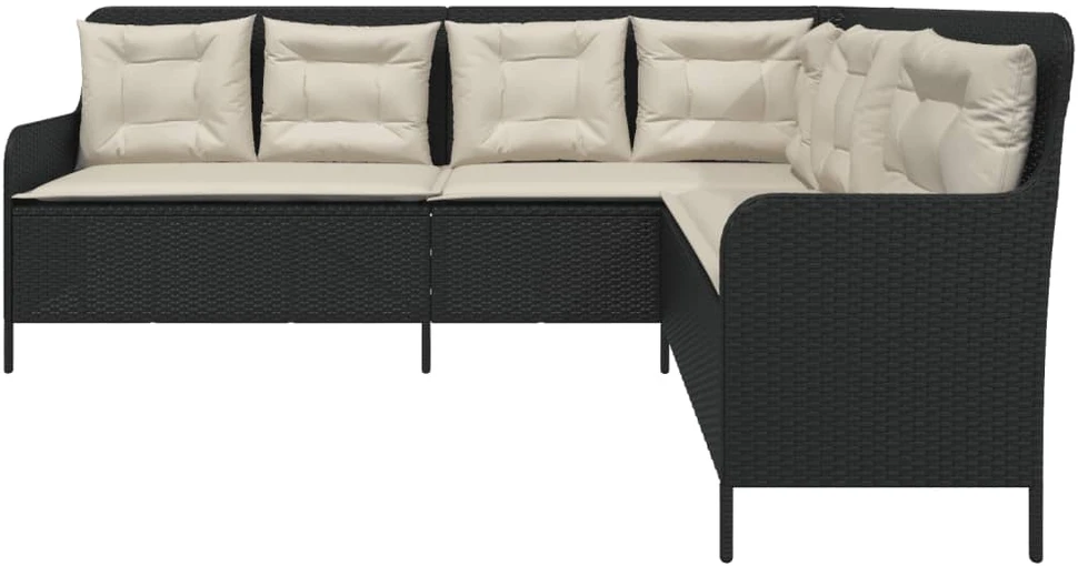 Sodo sofa su pagalvėlėmis, juoda, poliratanas, L formos