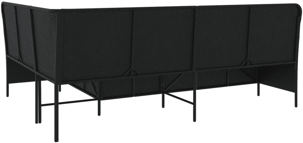 Sodo sofa su pagalvėlėmis, juoda, poliratanas, L formos