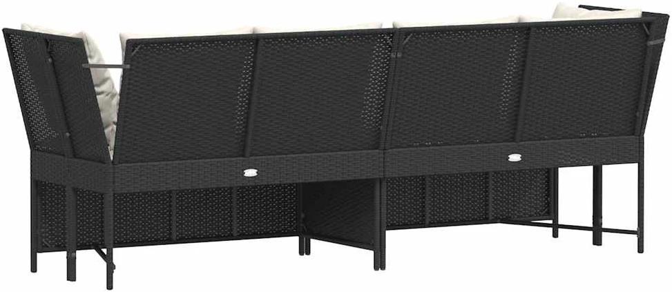 Sodo sofa su pagalvėlėmis, juodos spalvos, poliratanas