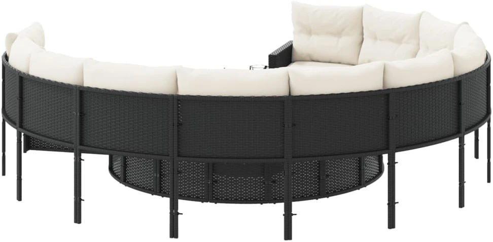Sodo sofa su pagalvėlėmis, juodos spalvos, poliratanas