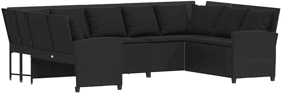 Sodo sofa su pagalvėlėmis, juodos spalvos, poliratanas