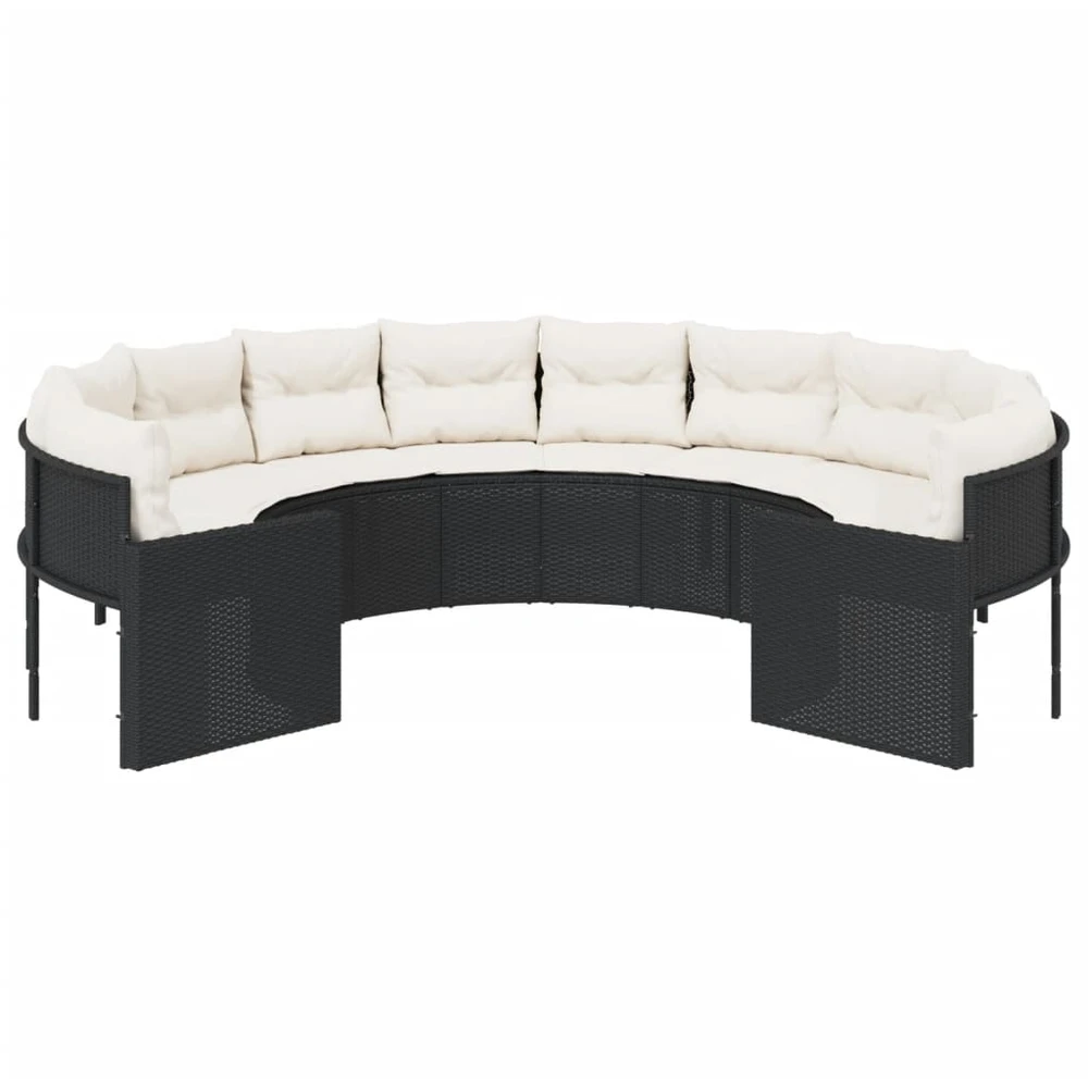 Sodo sofa su pagalvėlėmis, juodos spalvos, poliratanas