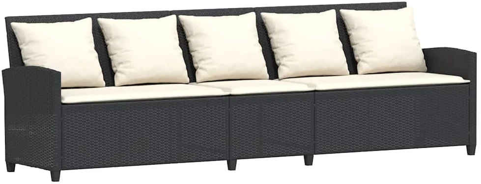 Sodo sofa su pagalvėlėmis, juodos spalvos, poliratanas