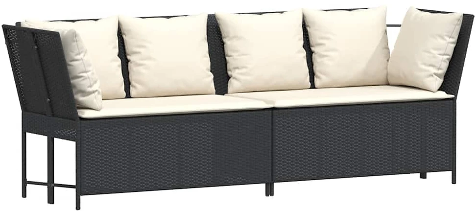 Sodo sofa su pagalvėlėmis, juodos spalvos, poliratanas