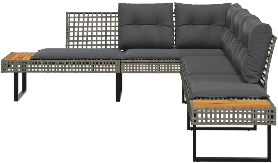 Sodo sofa su pagalvėlėmis, pilka, poliratanas/akacija, L formos