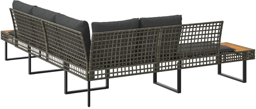 Sodo sofa su pagalvėlėmis, pilka, poliratanas/akacija, L formos