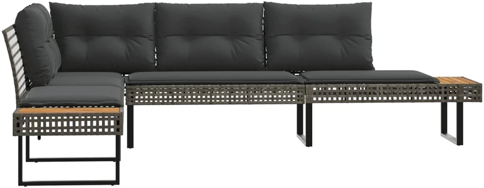 Sodo sofa su pagalvėlėmis, pilka, poliratanas/akacija, L formos
