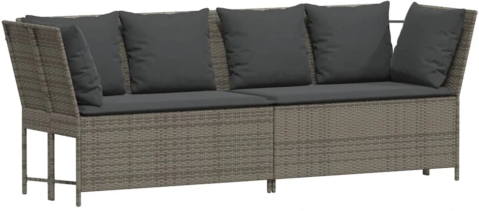 Sodo sofa su pagalvėlėmis, pilkos spalvos, poliratanas