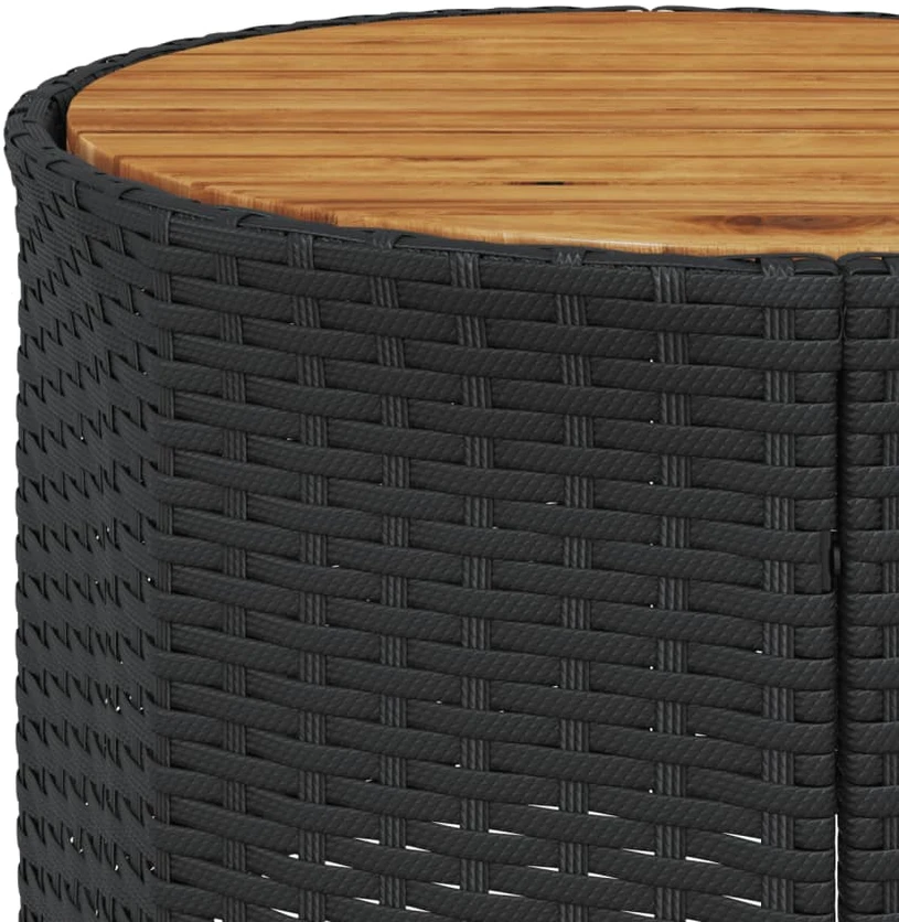 Sodo sofa su stalu/pagalvėlėmis, juoda, poliratanas, apvali