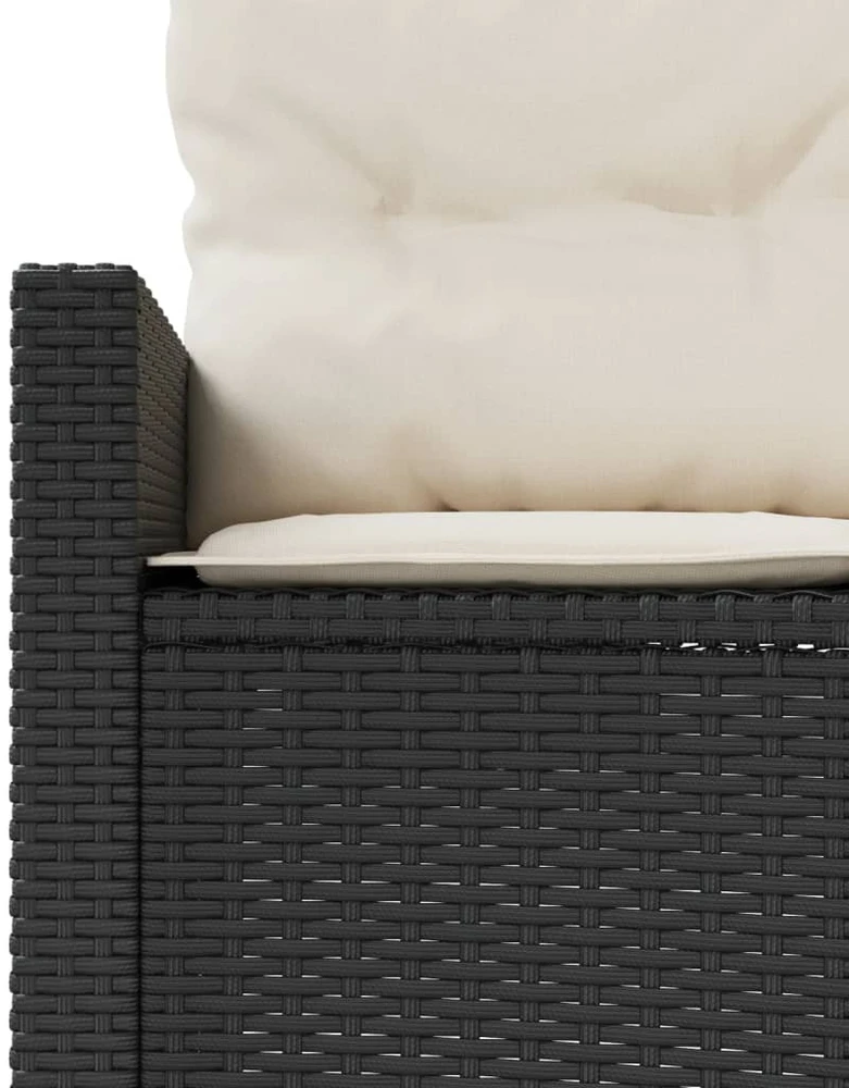Sodo sofa su stalu/pagalvėlėmis, juoda, poliratanas, apvali