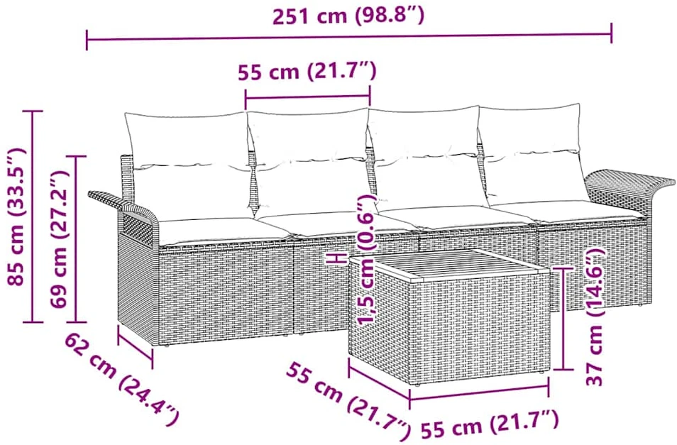 Sodo Sofų Rinkinys 5 vnt. 4-Vietų skaičius