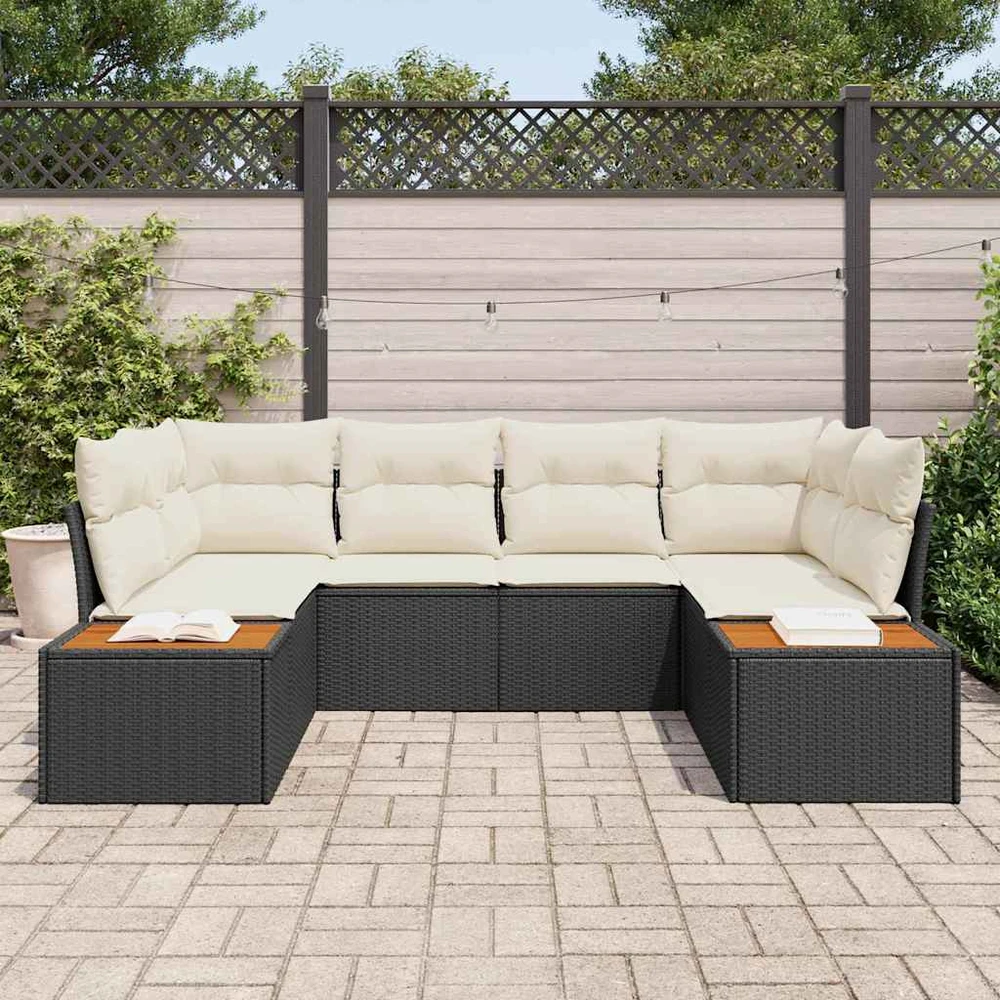 Sodo Sofų Rinkinys 6 vnt. 6-Vietų skaičius Juoda ir kreminė