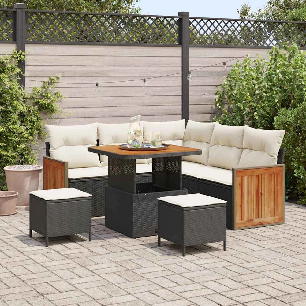 Sodo Sofų Rinkinys 9 vnt. 6-Vietų skaičius Juoda ir kreminė