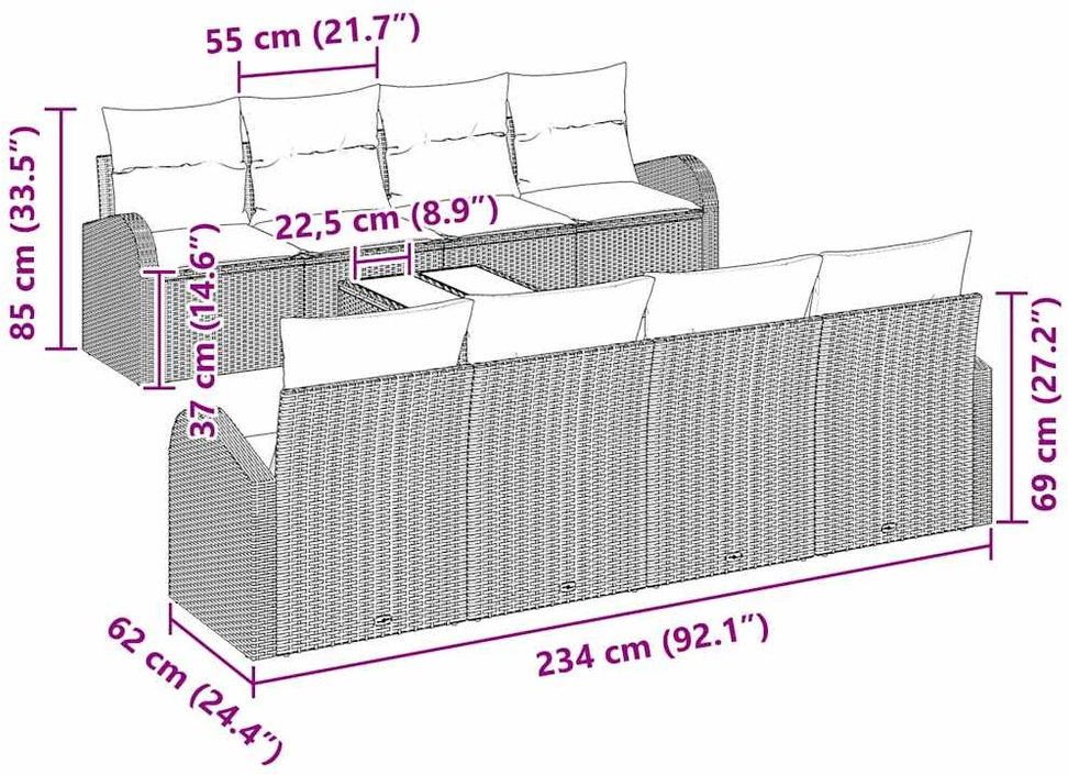 Sodo Sofų Rinkinys 9 vnt. 8-Vietų skaičius