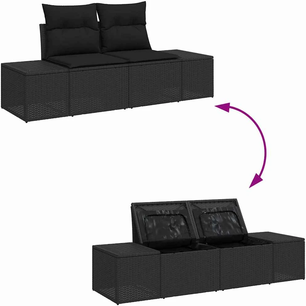 Sodo Sofų Rinkinys 10 vnt. 9-Vietų skaičius Juoda Poli ratanas