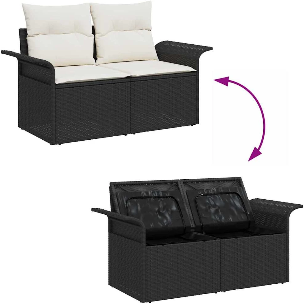 Sofa Sodo Sofų Rinkinys 10 vnt. Juoda Poli ratanas