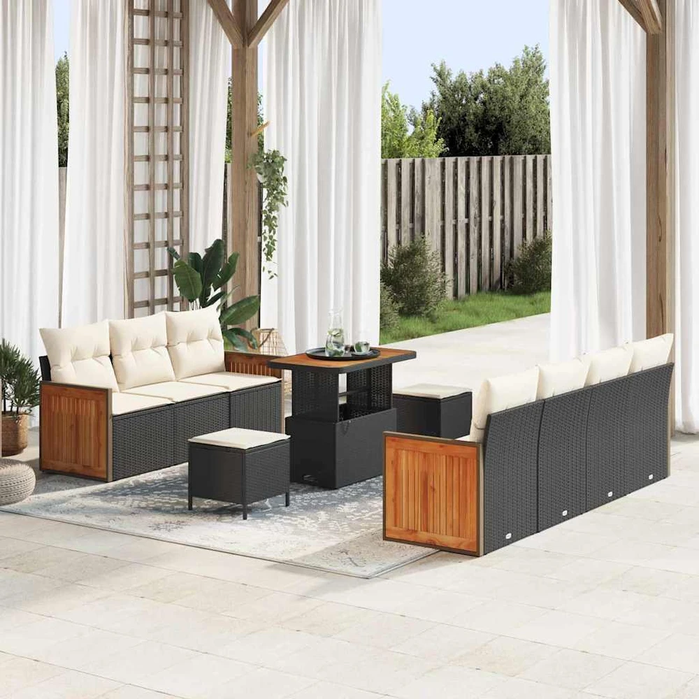 Sodo Sofų Rinkinys 10 vnt. 9-Vietų skaičius Juoda ir kreminė