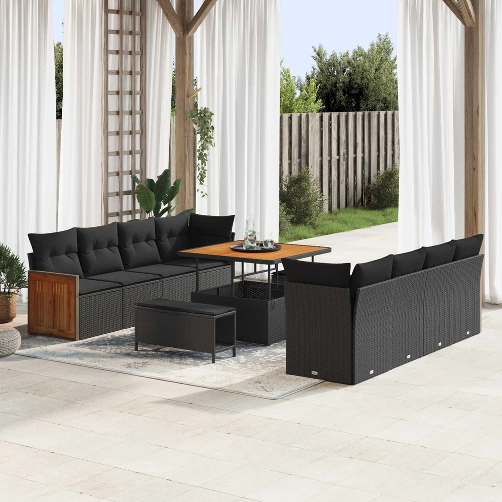 Sofa Sodo Sofų Rinkinys 11 vnt. 11-Vietų skaičius Juoda