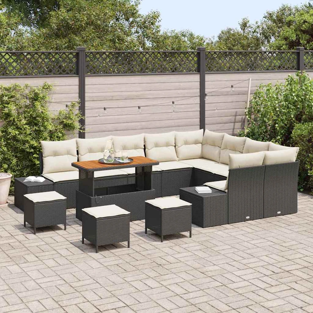 Sodo Sofų Rinkinys 13 vnt. 12-Vietų skaičius Juoda Poli ratanas