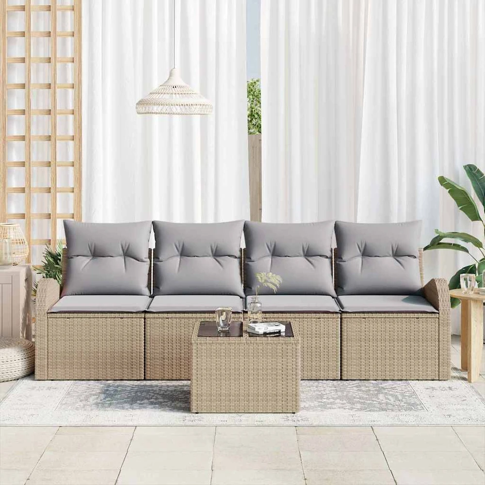Sodo Sofų Rinkinys 5 pcs 4-Seater Bežinė ir pilka poliratanas