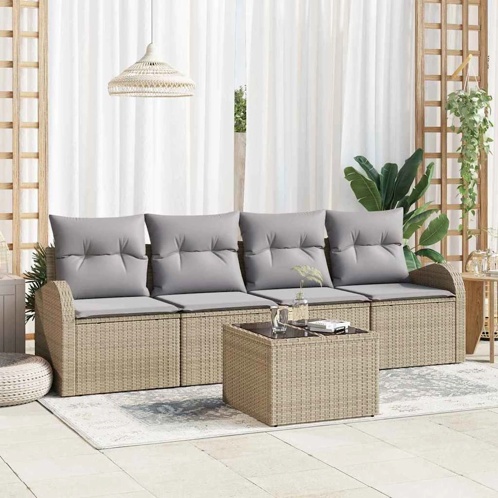 Sodo Sofų Rinkinys 5 pcs 4-Seater Bežinė ir pilka poliratanas