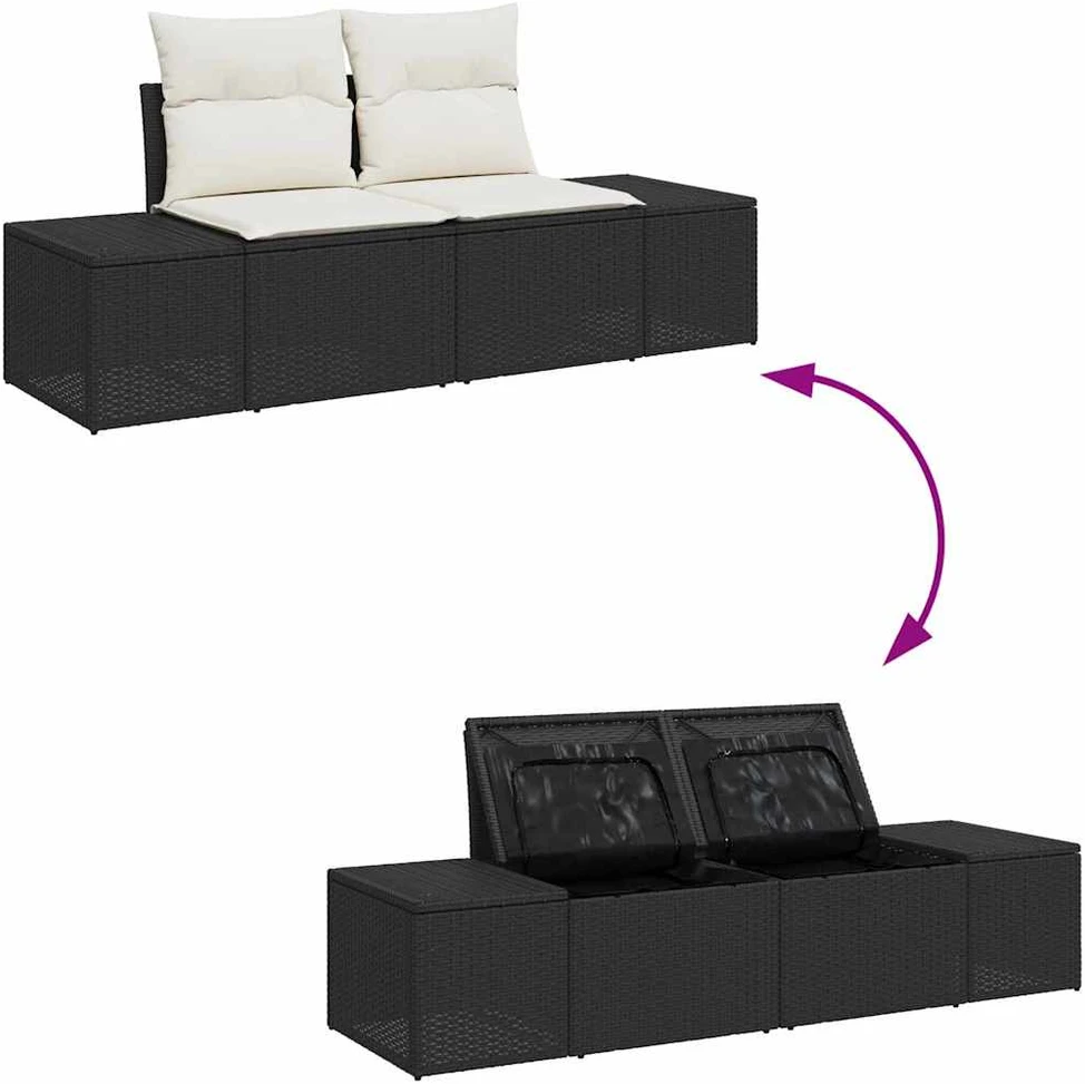 Sofa Sodo Sofų Rinkinys 9 vnt. Juoda poliratanas
