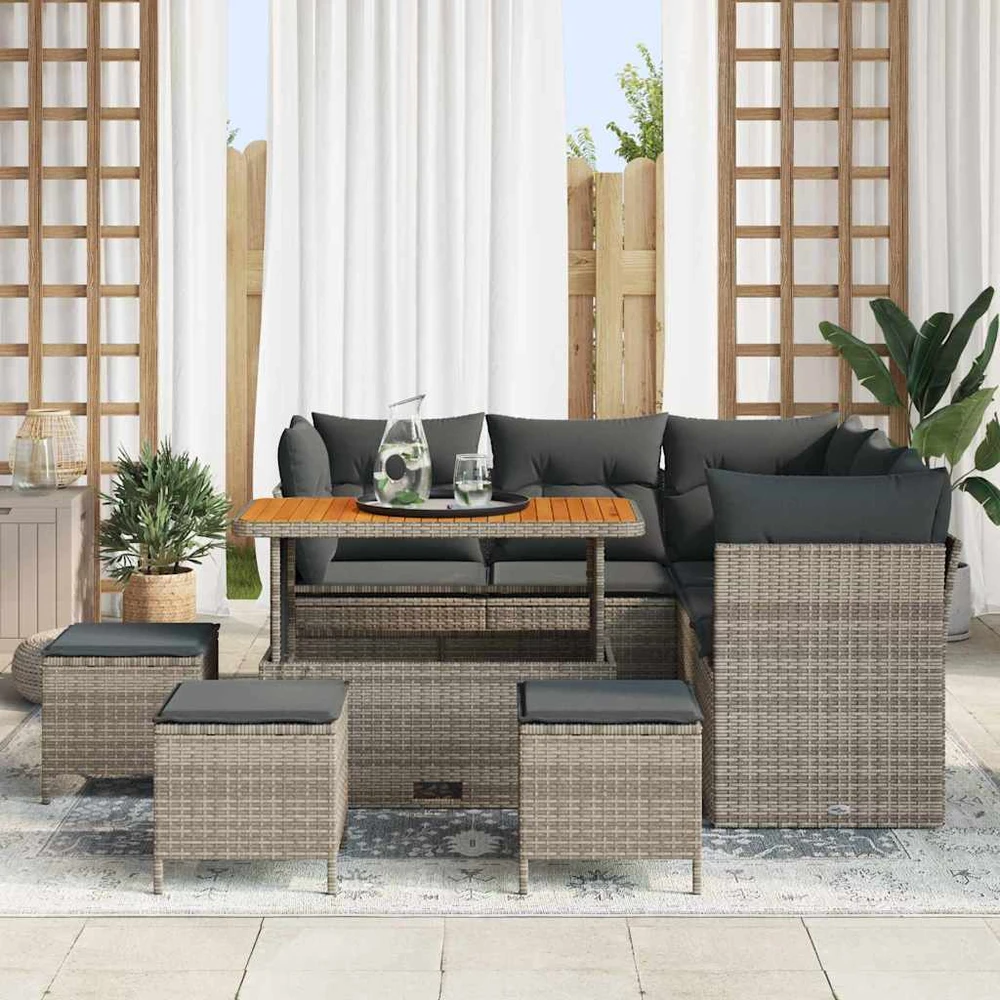Sodo Sofų Rinkinys 9 vnt. 5-Vietų skaičius Pilka poliratanas