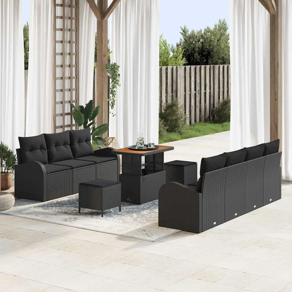 Sodo Sofų Rinkinys 10 vnt. 9-Vietų skaičius Juoda