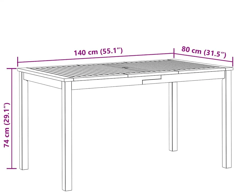 Sodo stalas, 140x80x74cm, akacijos medienos masyvas