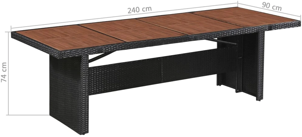 Sodo stalas, 240x90x74cm, poliratanas ir akacijos med. masyvas