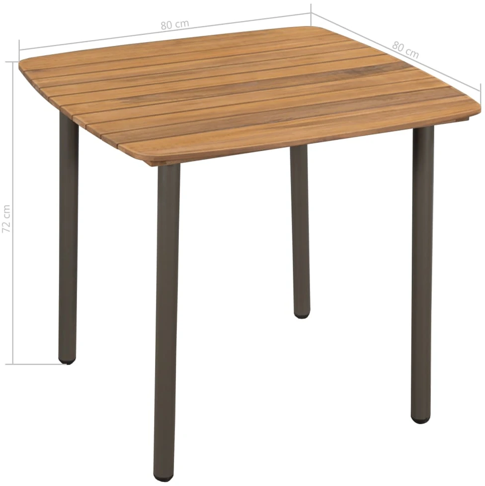 Sodo stalas, 80x80x72cm, akacijos medienos masyvas ir plienas