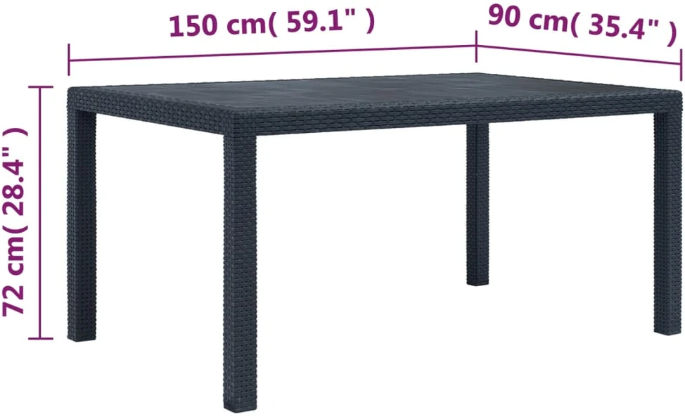 Sodo stalas, antracito sp., 150x90x72 cm, plastikas, rat. imit.