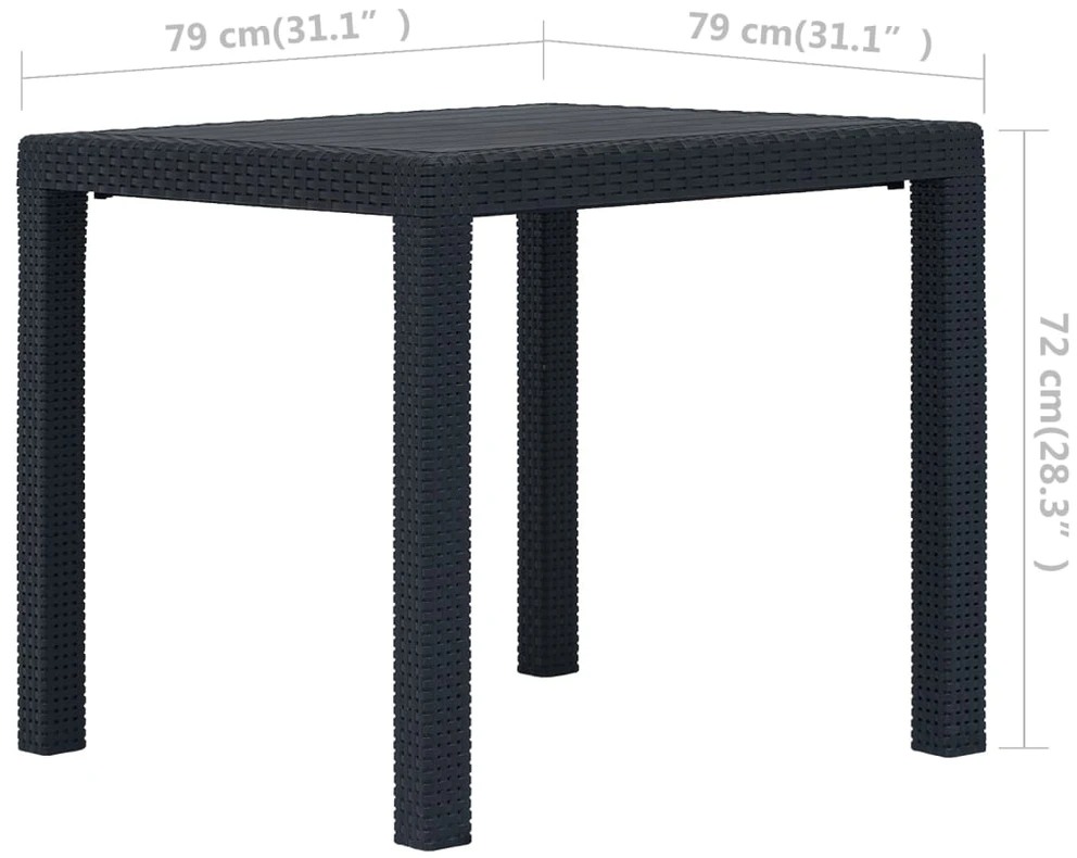 Sodo stalas, antracito sp., 79x79x72 cm, plastikas, rat. imit.