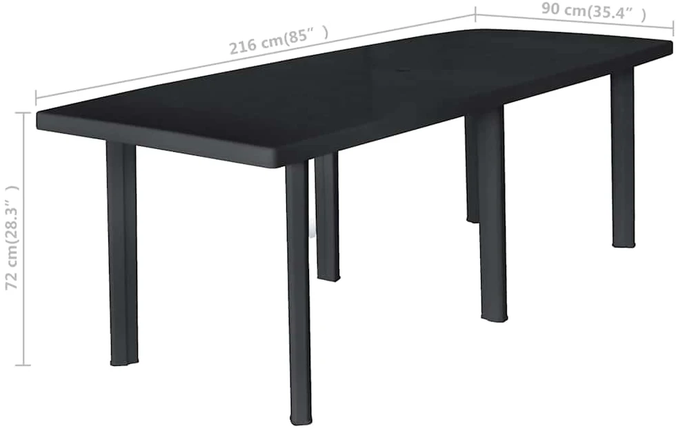 Sodo stalas, antracito spalvos, 216x90x72cm, plastikas