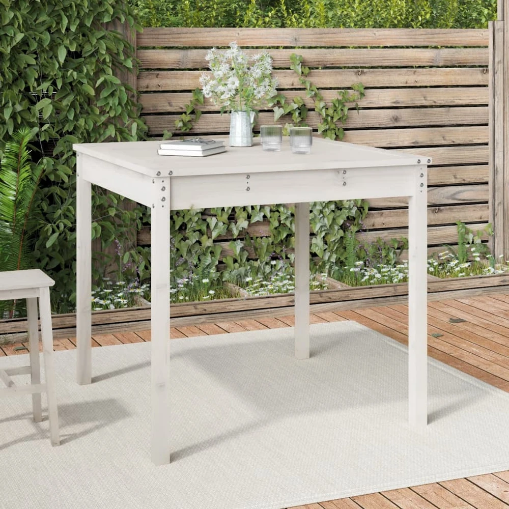 Sodo stalas, baltas, 82,5x82,5x76cm, pušies medienos masyvas