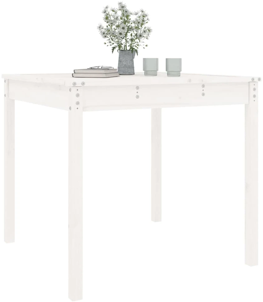 Sodo stalas, baltas, 82,5x82,5x76cm, pušies medienos masyvas