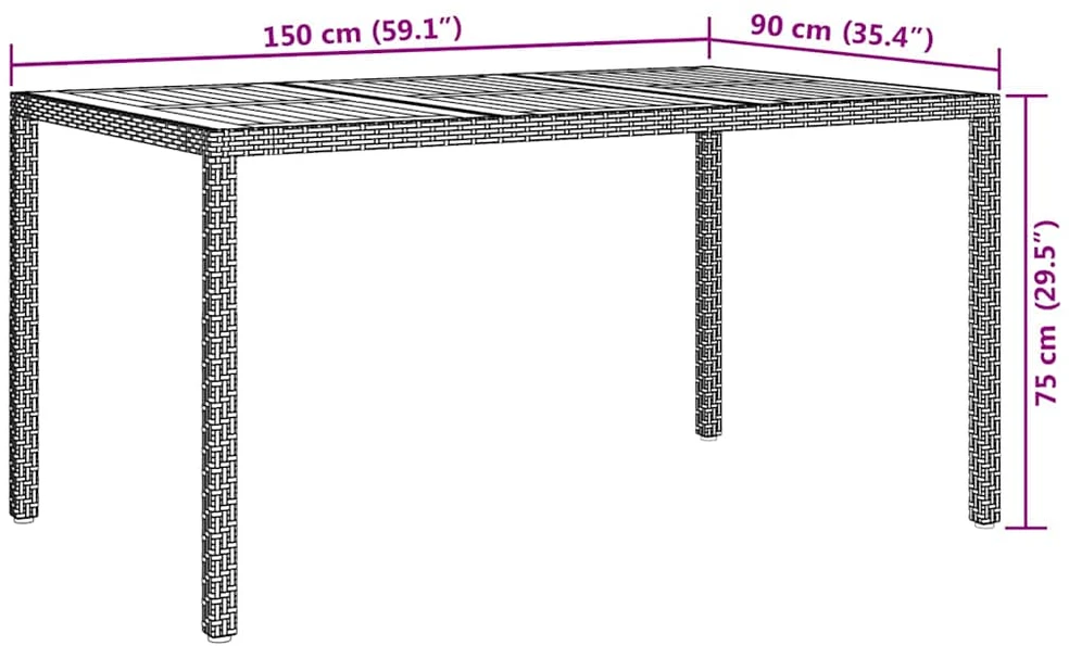Sodo stalas Juoda 150 x 90 x 75 cm poliratanas