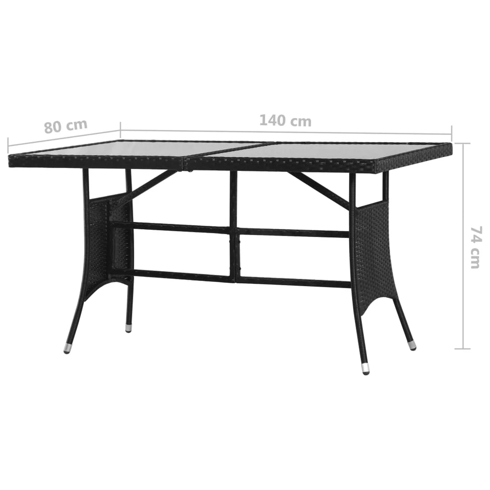 Sodo stalas, juodas, 140x80x74cm, poliratanas