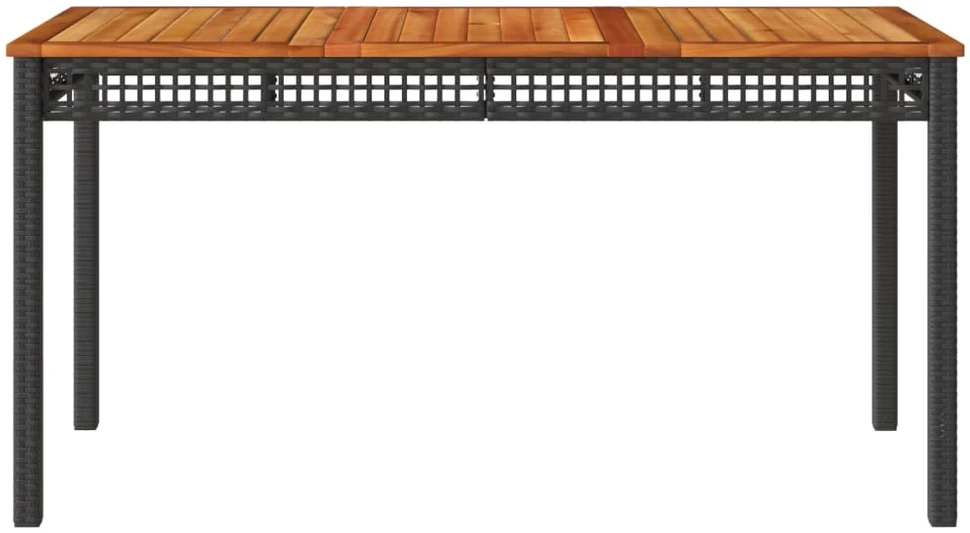 Sodo stalas, juodas, 140x80x75cm, poliratanas/akacijos mediena
