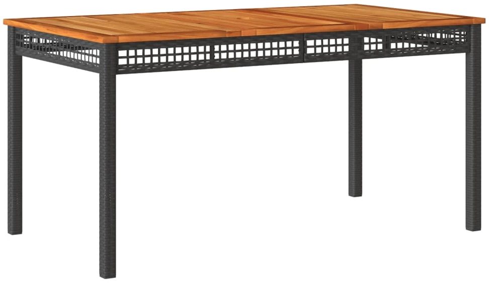Sodo stalas, juodas, 140x80x75cm, poliratanas/akacijos mediena