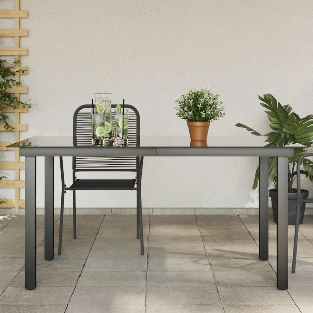 Sodo stalas, juodas, 150x90x74cm, aliuminis ir stiklas