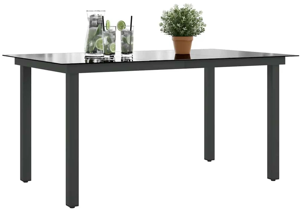 Sodo stalas, juodas, 150x90x74cm, aliuminis ir stiklas